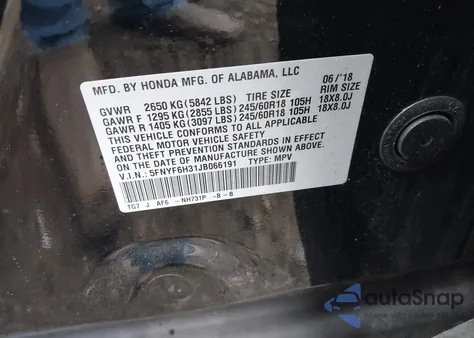 2018 Honda Pilot Ex from USA, damaged, VIN 5FNYF6H31JB066191